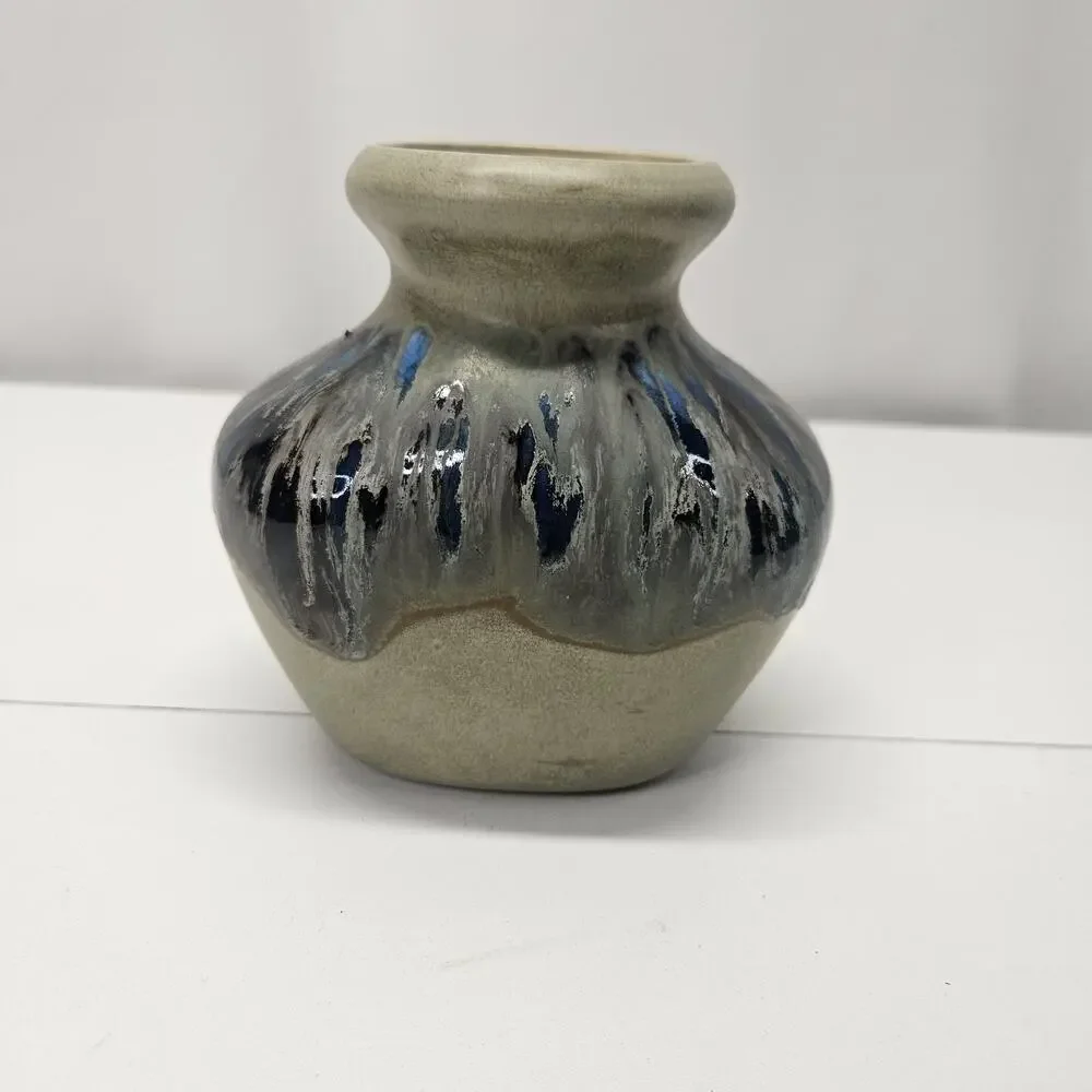 Vintage 90s Studio Art Artist Signed Mini Glazed Pottery Vase 5x4